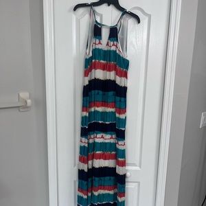 Beige by eci watercolor striped tie back maxi dress teal small